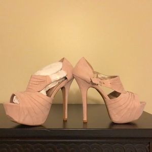 Blush faux suede hi heels